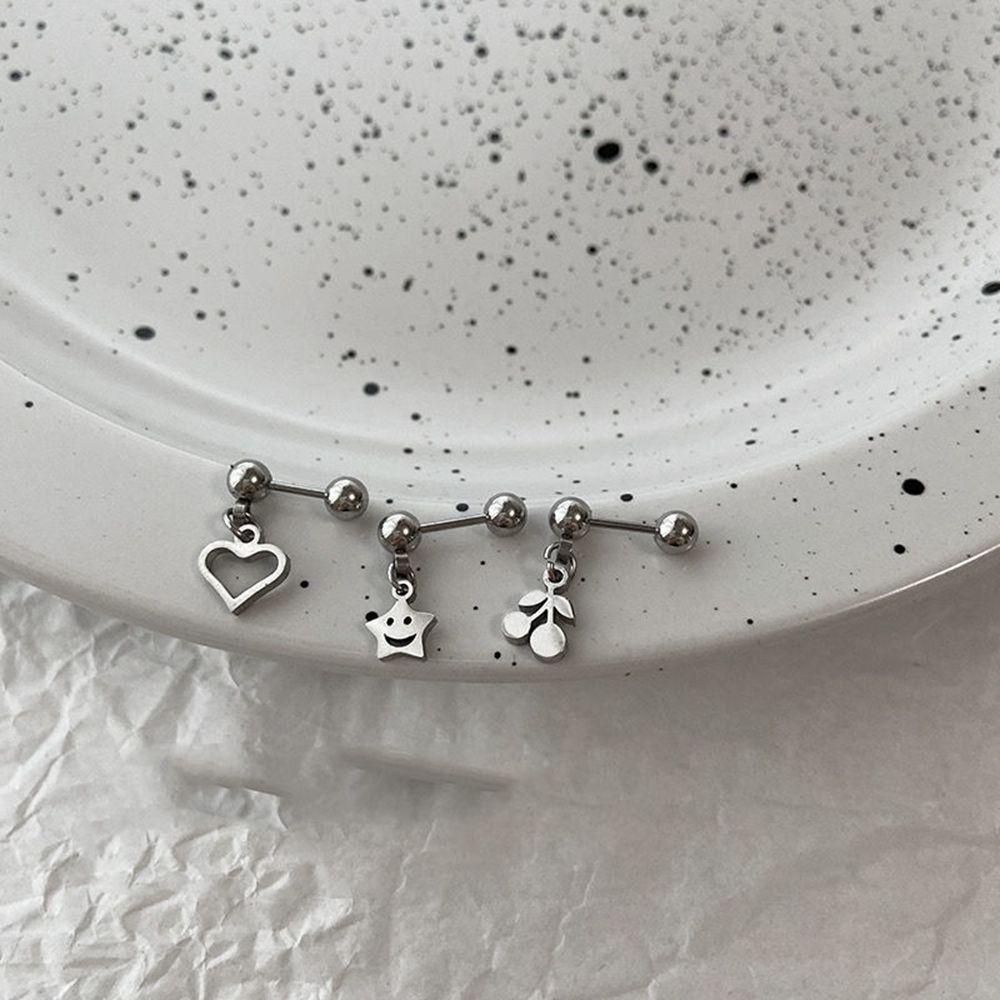 Mxbeauty Anting Perak Wanita Gadis Sederhana Menyusui Tindik Telinga Stud Cherry Star Musim Panas Anting Cinta Anting Gaya Korea Earring
