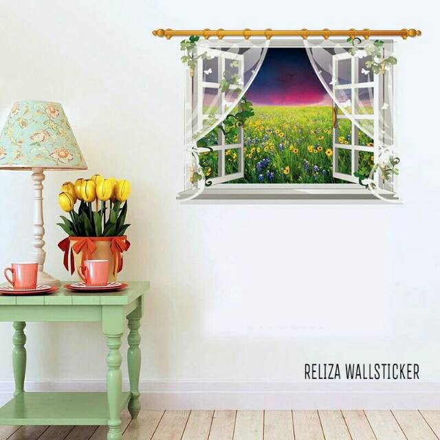 RELIZA WALL STICKER JENDELA SUNSET PEMANDANGAN RUMPUT WINDOWS SK9020D STIKER DINDING