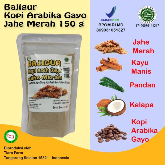 

Bajigur Jahe Merah Kopi Arabika Gayo - 150 g - Tiara Farm (BERKUALITAS)
