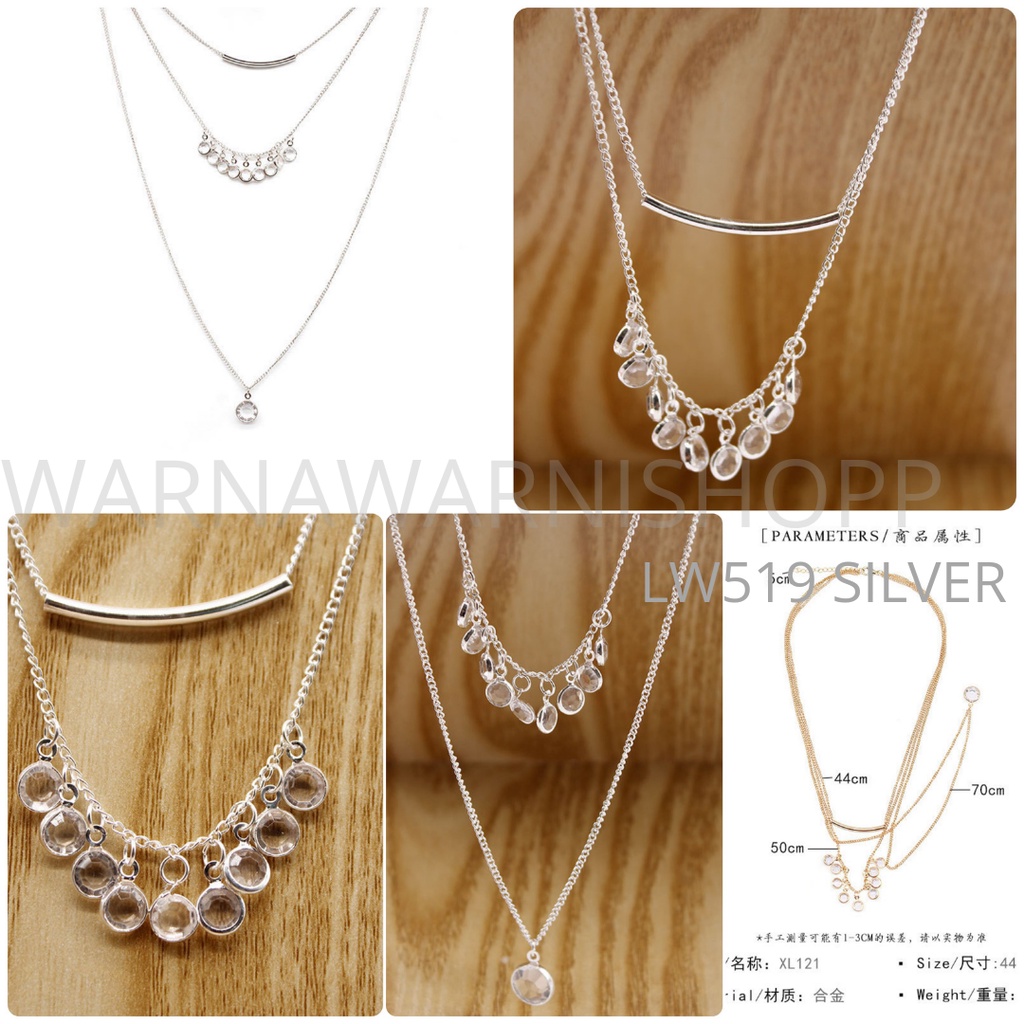 Kalung Rantai Multilayer Liontin Gembok Aksesoris Hijab Fashion Wanita Korean Style Layered Necklace Part 2-LW519 SILVER