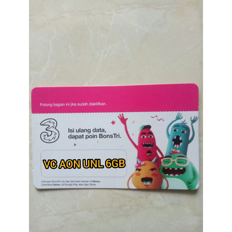 VOUCHER TRI AON UNLIMITED 6GB KUOTA BRANCH PURWOKERTO