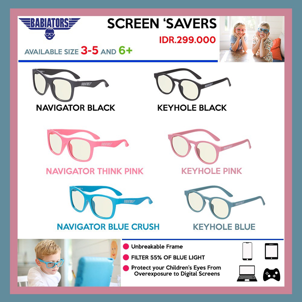 Babiators Screen Savers Glasses Saver Kacamata Anti Radiasi Bluelight Anak Blue light Cahaya Lensa