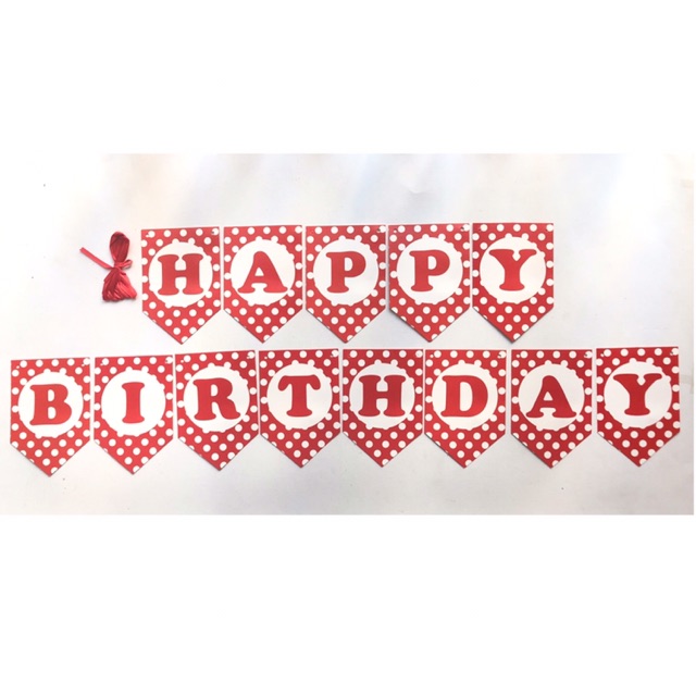 Banner Happy Birthday Polkadot/ Rangkaian Ultah/ Bunting Flag Ulang Tahun Biru Merah Pink Hitam