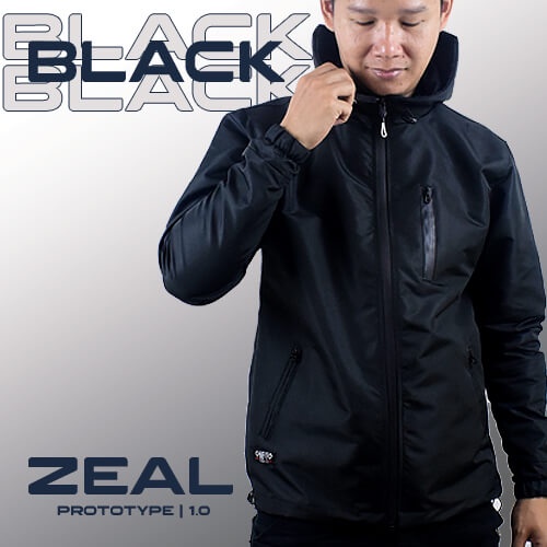 Windbreaker Onfito ZEAL Black/Hitam-Size S M L XL-Jaket Hoodie Bomber Parasut-Jaket Cowok Cewek