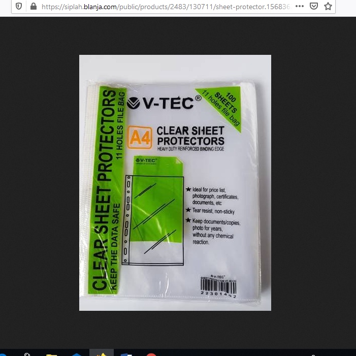 

Plastik Clear Sheet Protector A4 V-Tec (100 lembar)