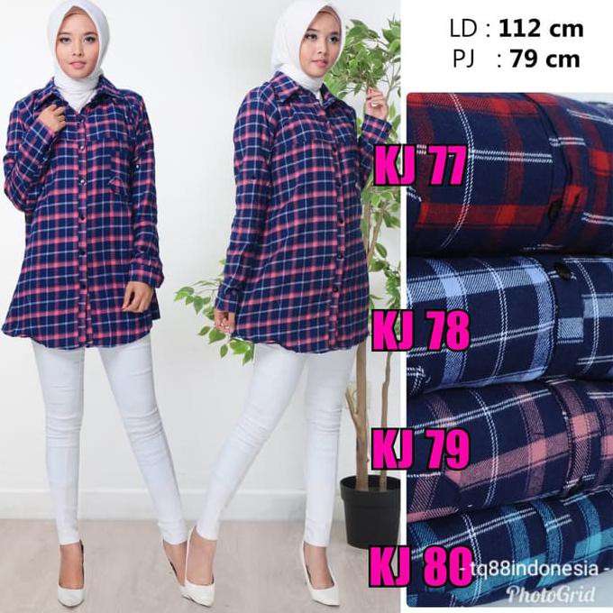 kemeja flanel cewek/kemeja flanel//kemeja kotak/boyfriend shirt - Merah