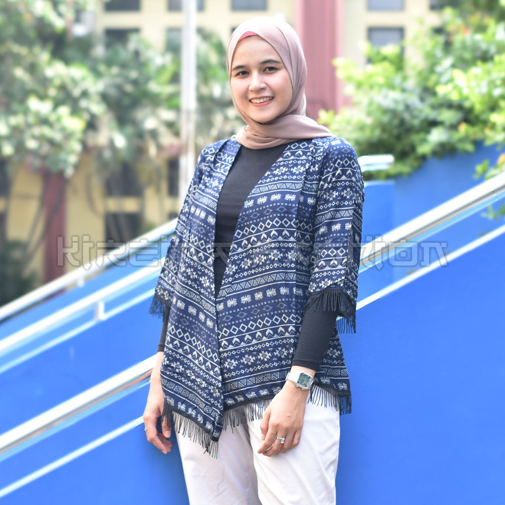 Cardigan Rumbai Wanita Motif Bohemian Bahan Katun Rayon Viscose | Kireina Fashion