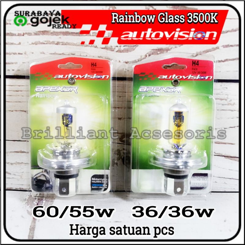 Bohlam Lampu Halogen Xenon - H4 12V 60/55W - Yellow dan Blue Glass White