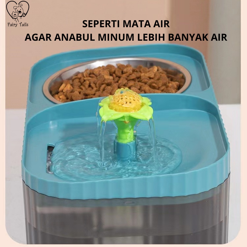 [NEW] Pet Water Fountain Dispenser Tempat Minum dan Wadah Makan Stainless Steel / Double Bowl Air Mancur Otomatis Untuk Kucing dan Anjing Anabul (Flowing Water) 2.5 L