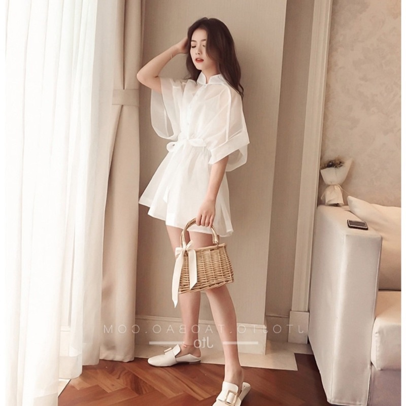 dress fashion organza putih import dress formal kondangan mini