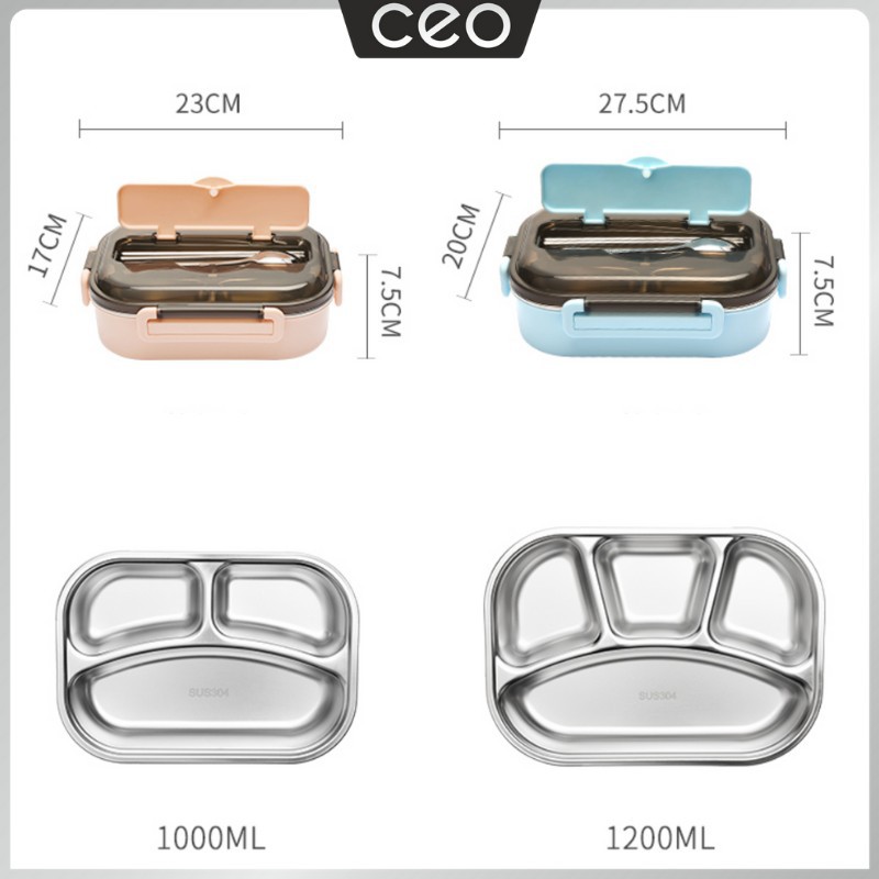 CEO Tempat Makan Stainless Steel Lunch Box Stainless Steel Kotak Makan - Varian 3 Sekat, Merah Muda