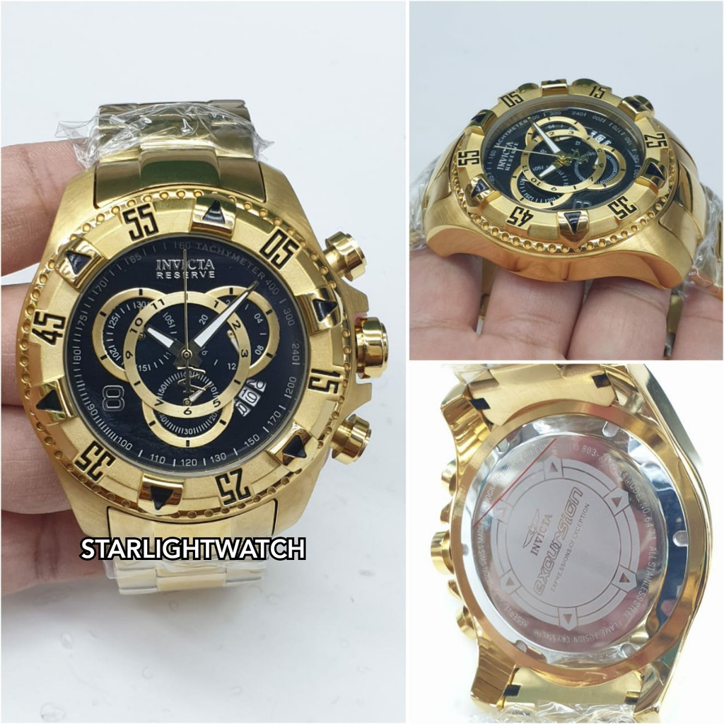 JAM TANGAN PRIA INVICTA BATRE CRONO AKTIF FULL GOLD