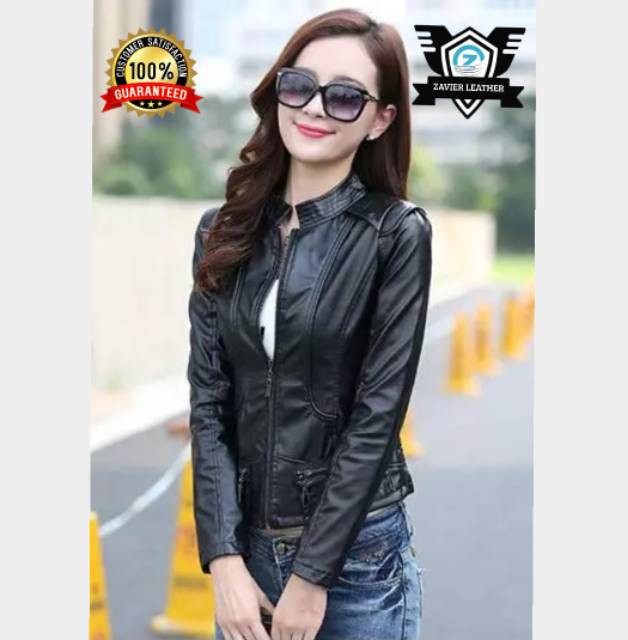 Jaket cewek slim semi kulit jaket wanita slim kulit sintetis