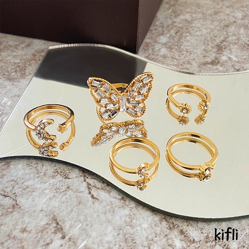 Korea Cincin Berlian Baru,Bintang Bulan Kupu-kupu,Cincin Wanita Kreatif,Aksesoris Fashion Sederhana