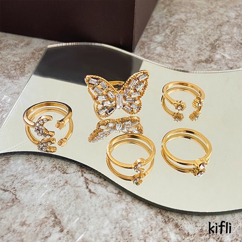 Korea Cincin Berlian Baru,Bintang Bulan Kupu-kupu,Cincin Wanita Kreatif,Aksesoris Fashion Sederhana