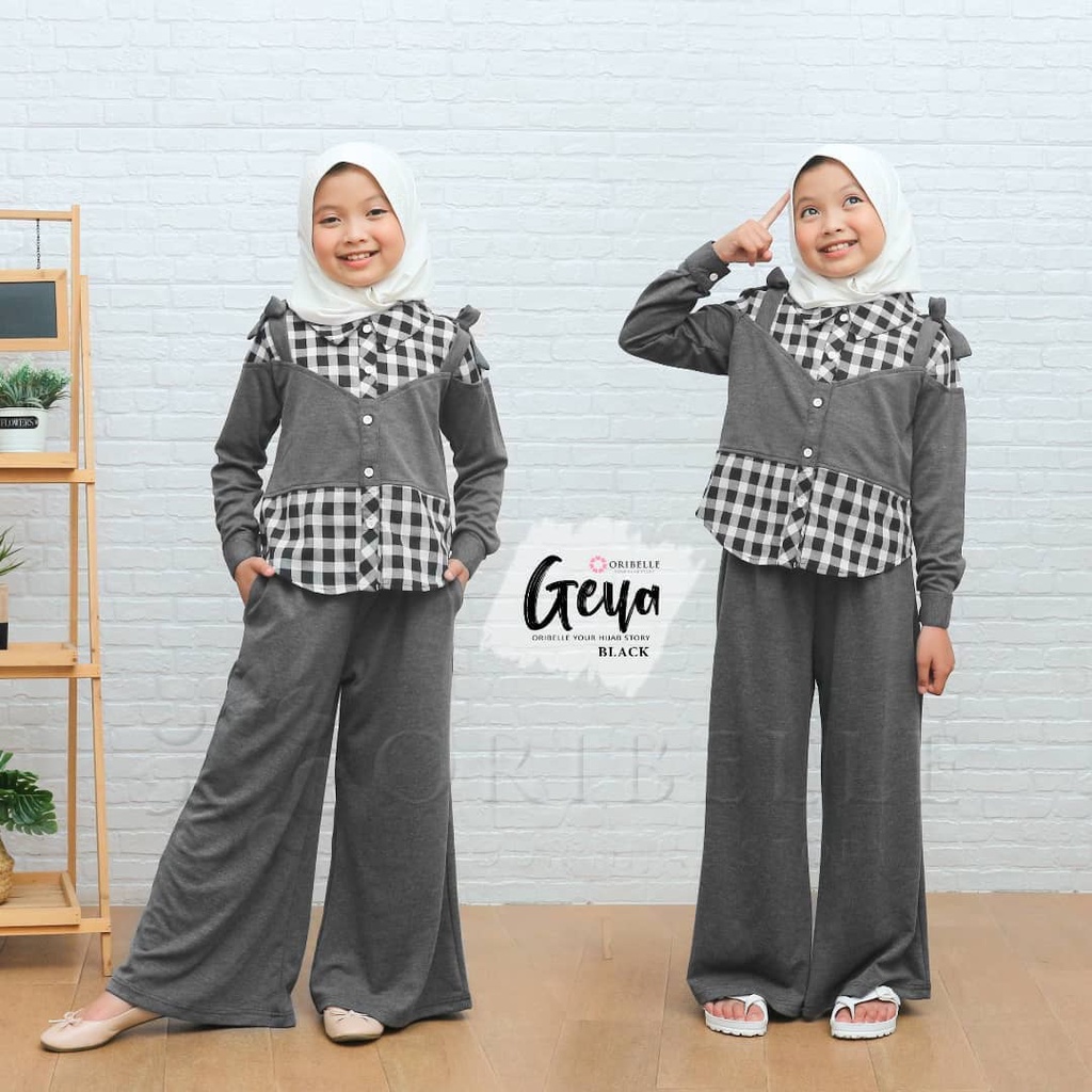 Setelan Anak Perempuan Kekinian Geya Set CG Bahan Manggo Crafe Motif Kotak Kotak Baju Anak Lucu Nyam