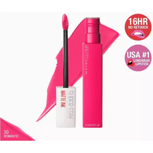 MAYBELLINE Super Stay Matte Ink Liquid Lipstick - 30 ROMANTIC Lipcolor Original Edition