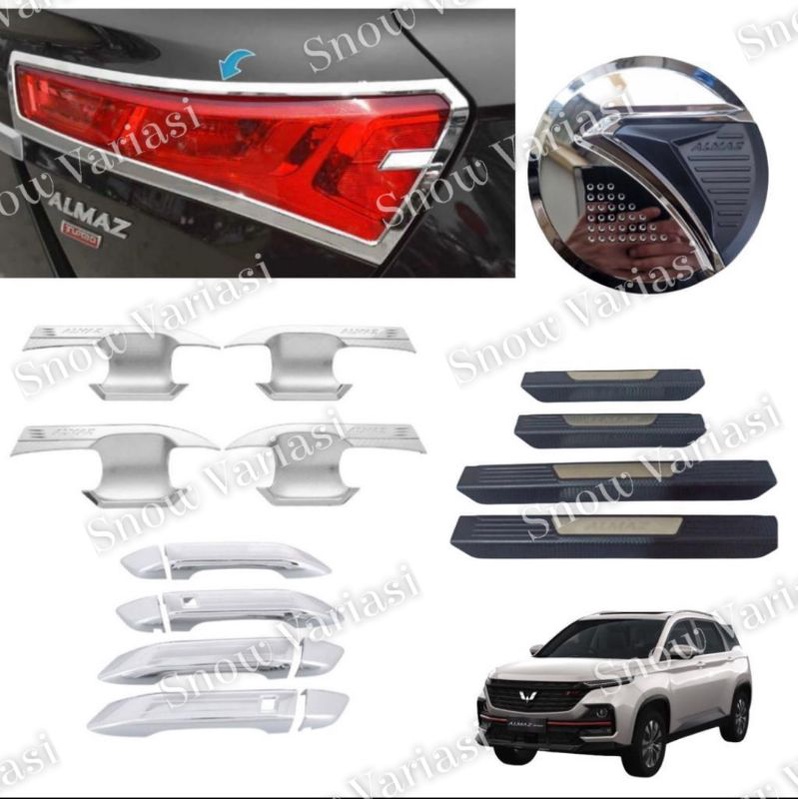 Paket Garnish Outer Handle Tank Cover Sillplate Wuling Almaz Hitam Chrome