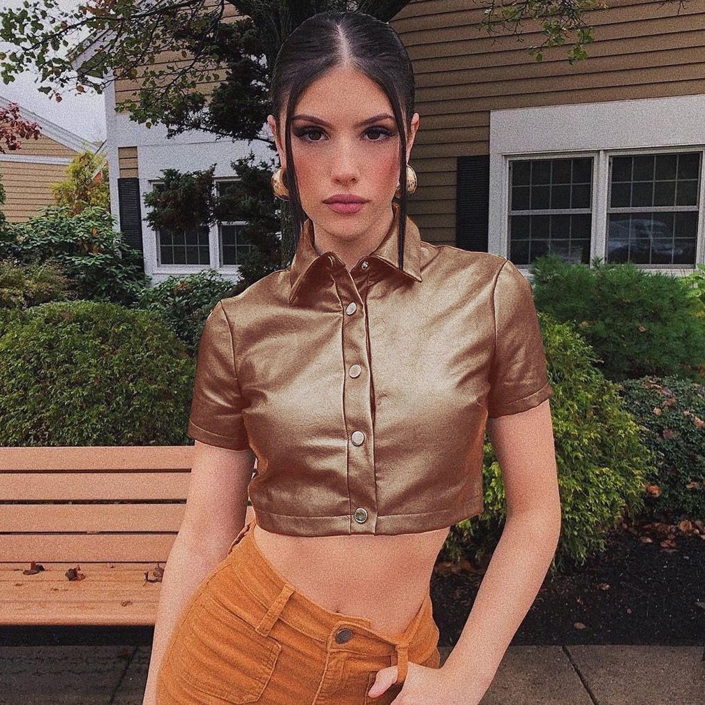 #Sisjuly# Eropa dan Amerika Pakaian Wanita2021Musim Semi dan Musim Panas BaruINSBaru Warna Solid Kerah Polo To