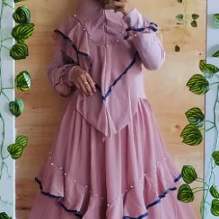 SET GAMIS  SYARI BAJU  MUSLIMAH LEBARAN  CERUTY POLOS MUTIARA 