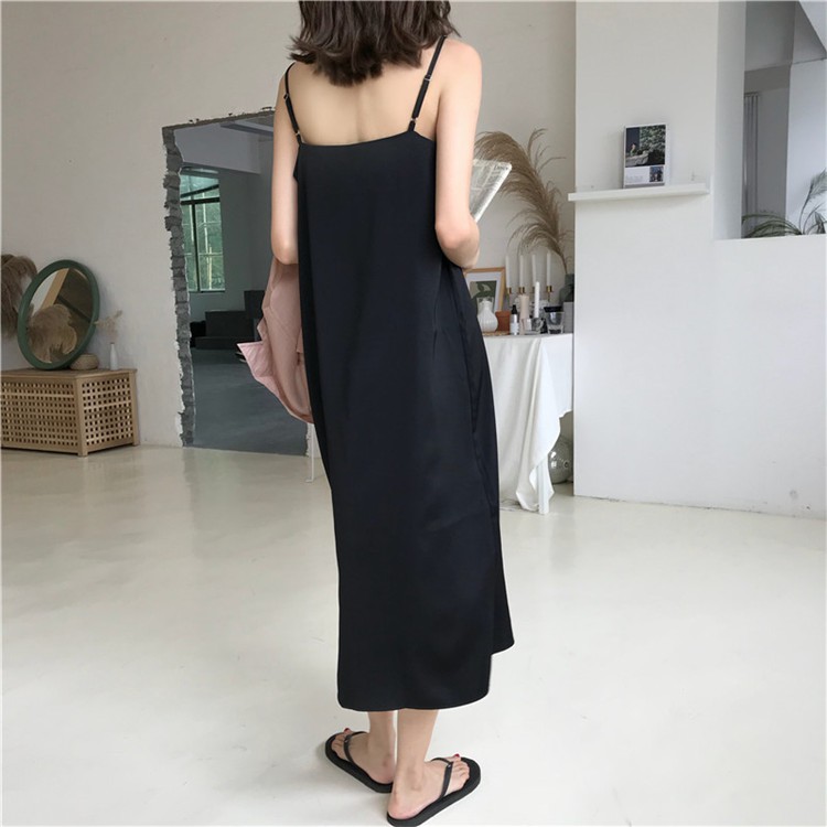 Long Dress V-Neck Model Longgar 2 Warna Gaya Korea