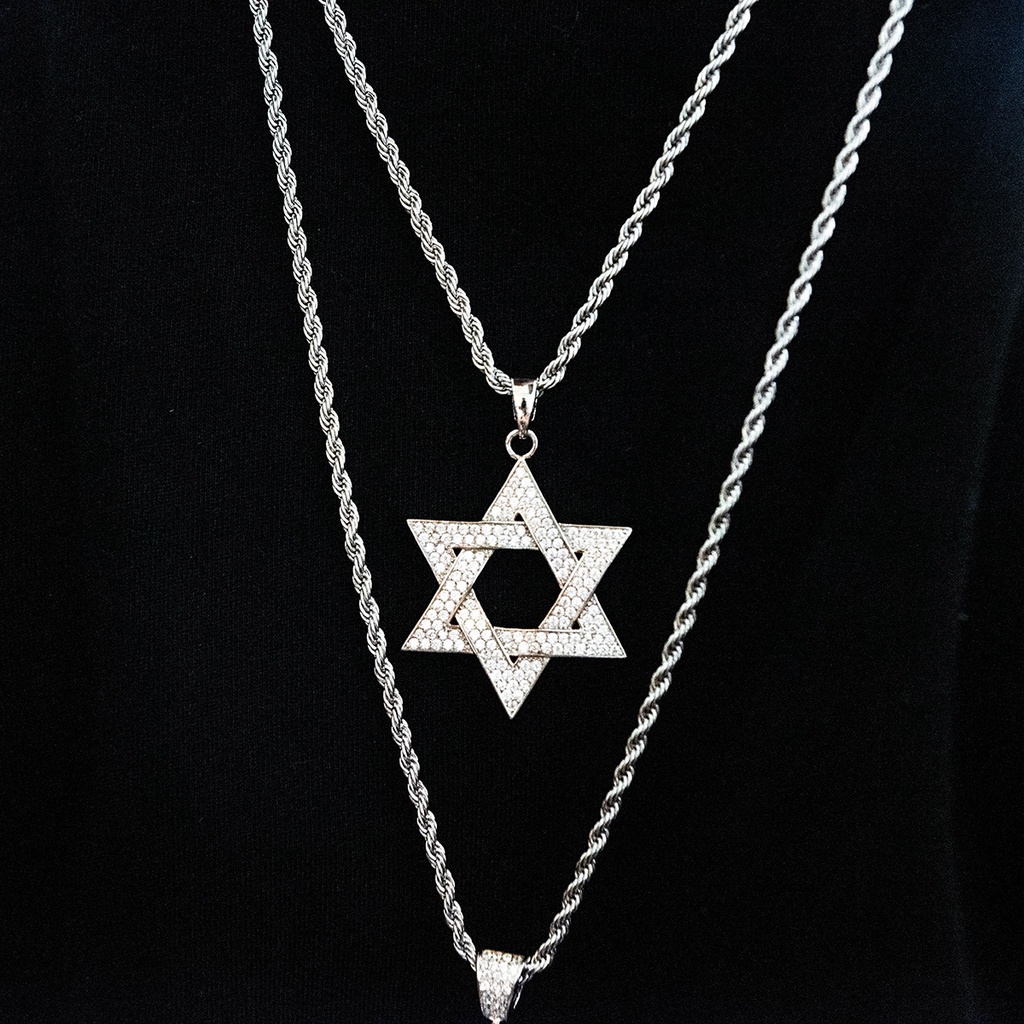 2022 Kalung Rantai Liontin Bintang Judaism of David Klasik Hias Zircon Untuk Pria