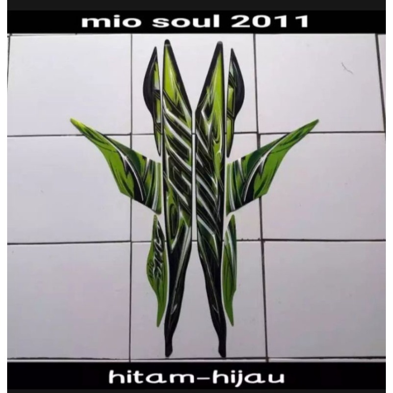 STICKER & STRIPING FULL SET LIS LIST BODY YAMAHA MOTOR MIO SOUL KARBU TAHUN 2011 WARNA HITAM HIJAU