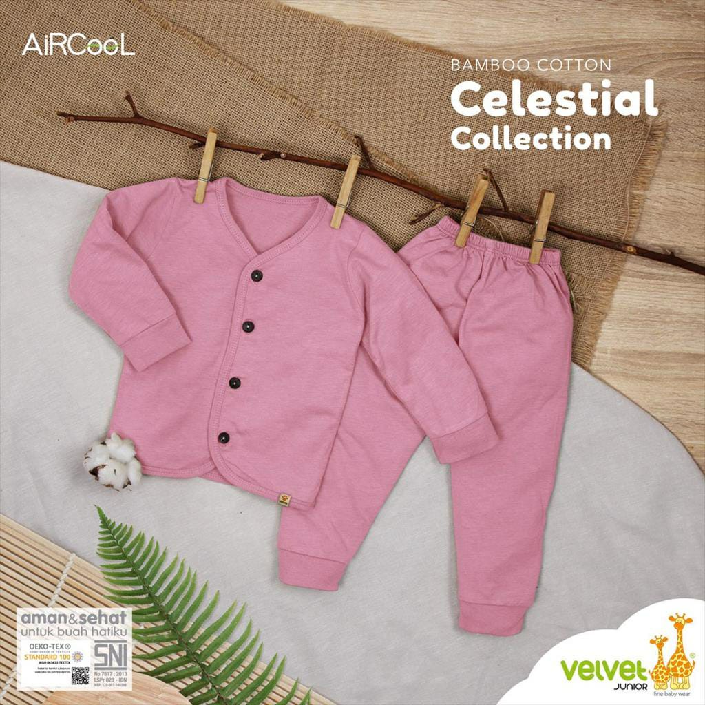 Velvet Junior Bamboo Cotton  Celestial Collection Setelan Panjang Celana Panjang Kancing Tengah Full Warna Polos Random - CC-068C4