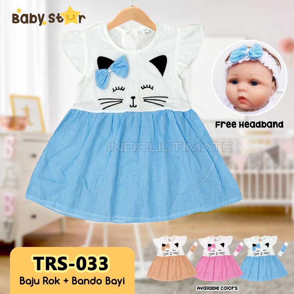 Dress Baju Bayi Perempuan + Bando Kepala BABY STAR Rok Bayi Perempuan Pakaian Bayi Cewek TRS-033