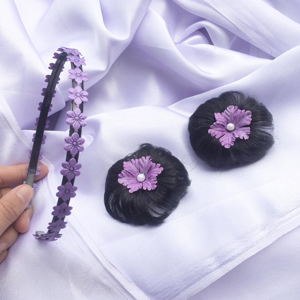 Jepit Aksesories Rambut Set Lilac Bando Jepit Hair Bun Korea Ungu Jepit Rambut Wanita Bando Lilac