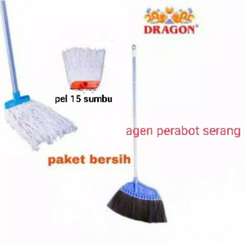 PAKET Bersih sapu ijuk  + pel 15 sumbu dragon