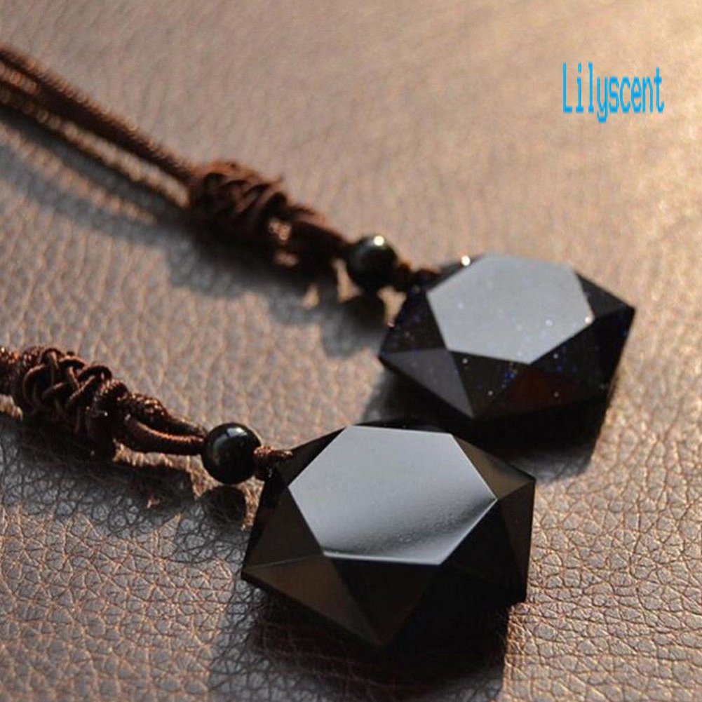 Kalung Rantai Liontin Hexagram Obsidian Tiruan Untuk Wanita