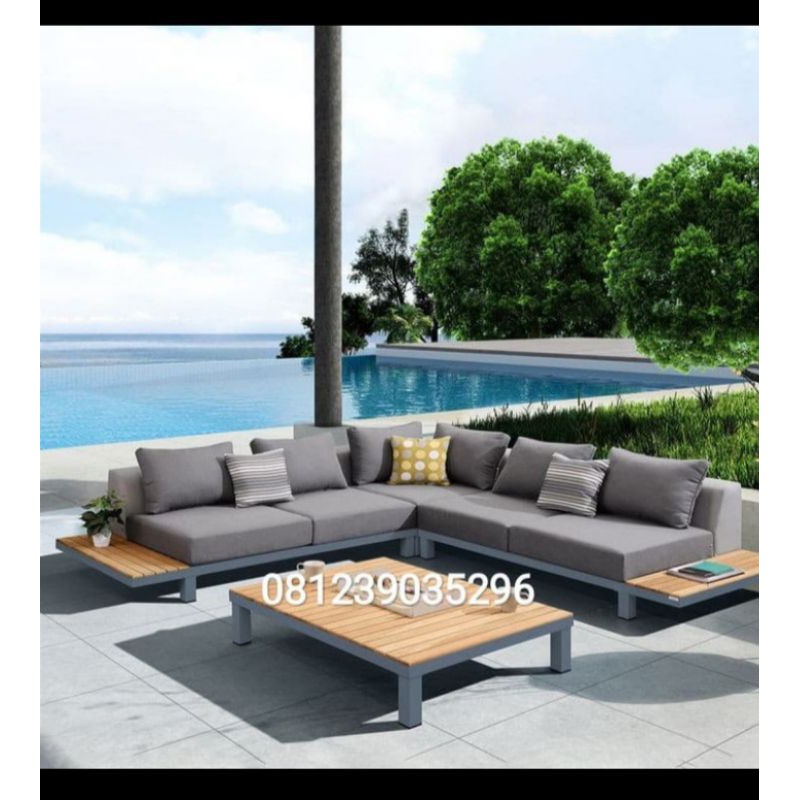 KURSI SUDUT L MINIMALIS OUTDOOR KAYU JATI