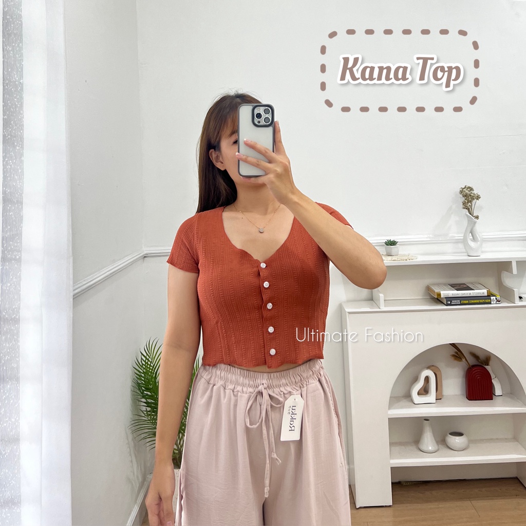 Atasan Kemeja Top Crop Rib Kana Import Wanita Premium Kekinian Korean Korea