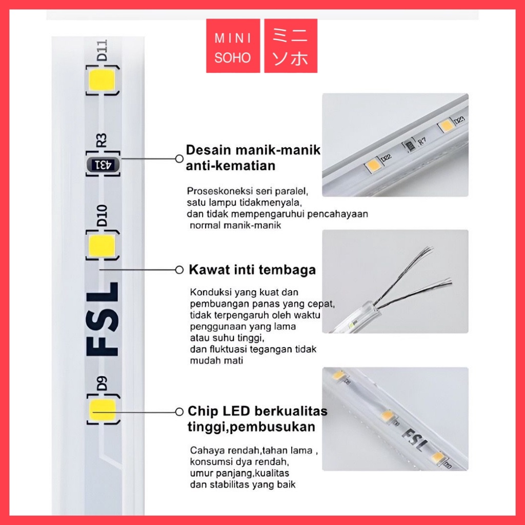 LED Strip Selang SMD 5050 AC 220V Meteran Per Meter Outdoor / Indoor Lampu Hias (1-100M)