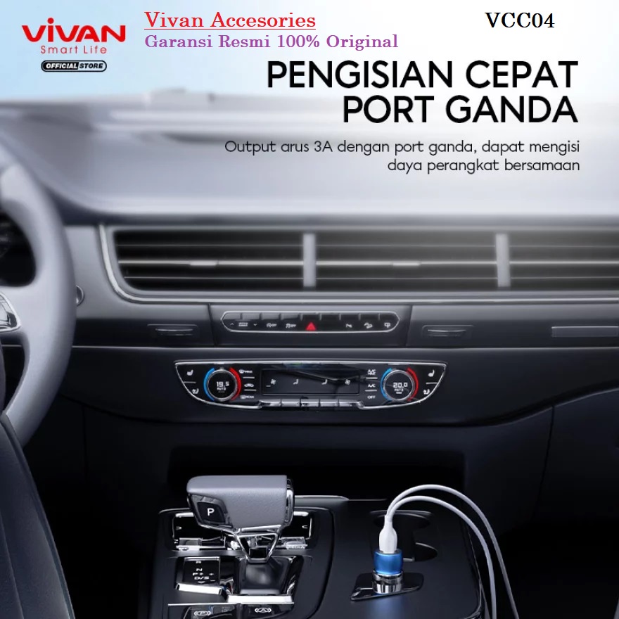 Vivan VCC04 Dual Port USB-C USB-A Fast Charging Car Charger Mobil 3.0