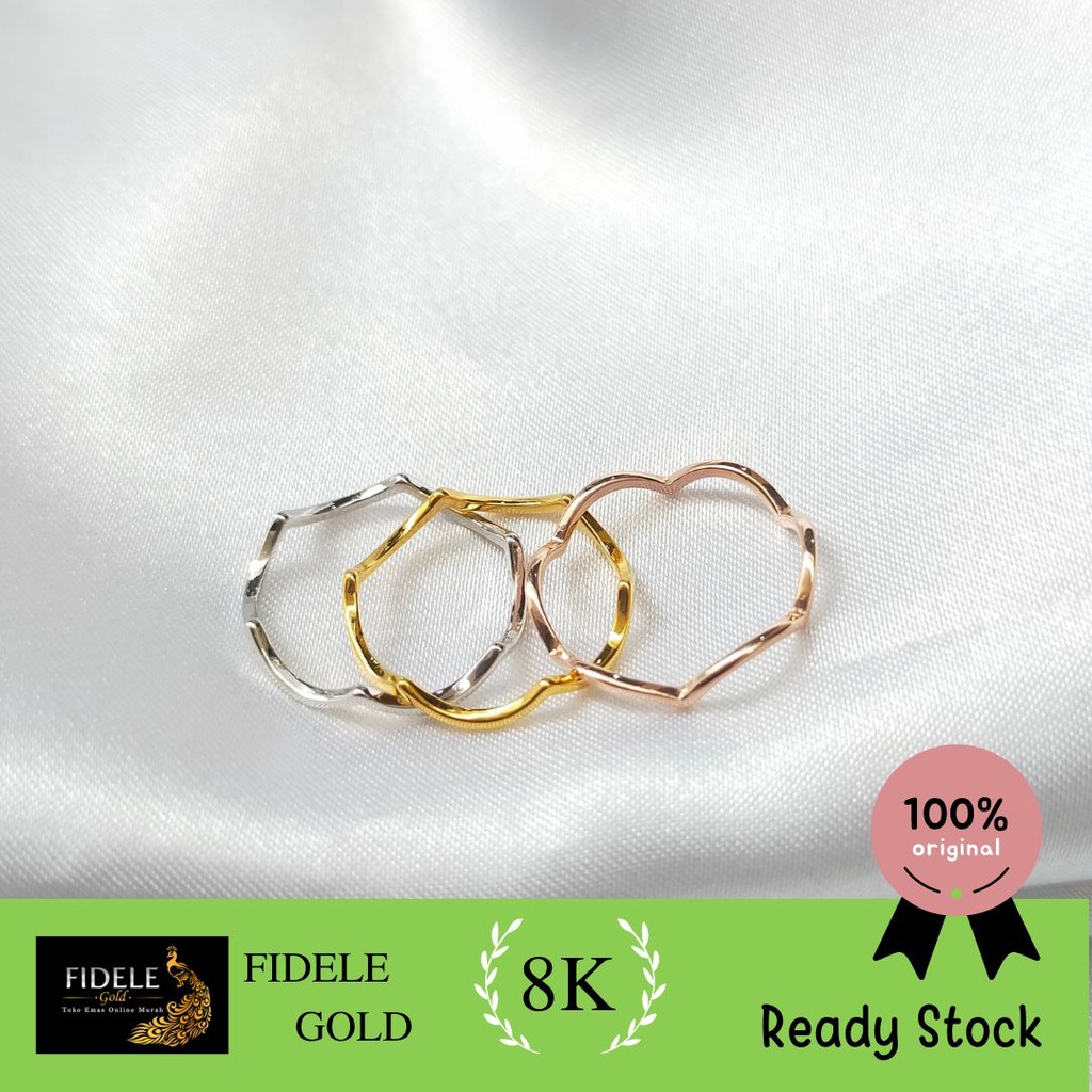 Cincin gelombang 3 warna cincin emas ringan cincin 3 warna kuning rose gold dan putih 8k