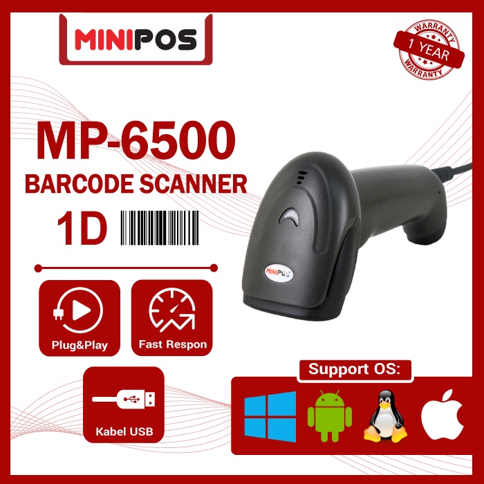 Barcode Scanner MiniPOS MP-6500 l 1D+USB Cable