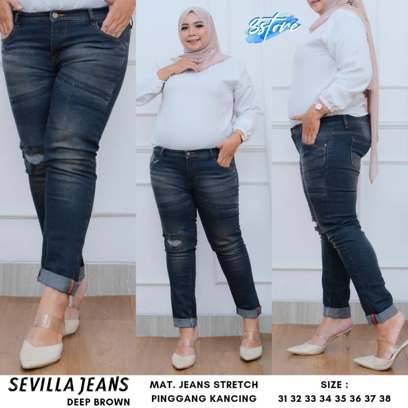 NEWARRIVAL//SEVILLA JEANS ORIGINAL IMPORT QUALITY CELANA CEWEK BAHAN ADEM MELAR PINGGANG KANCING