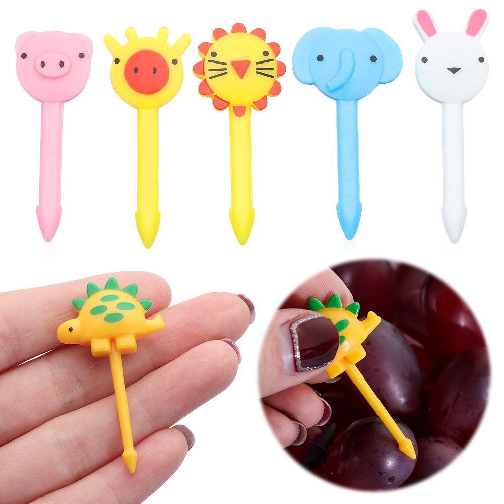 Solighter 6pcs / 10pcs Garpu Buah Bahan Plastik Reusable Untuk Anak