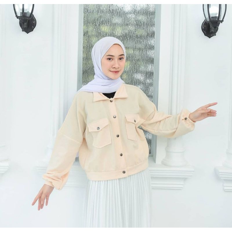 OLIN BUTTON  POCKET / LONG SLEEVE JAKET Kancing FLEECE ONLY-Cream