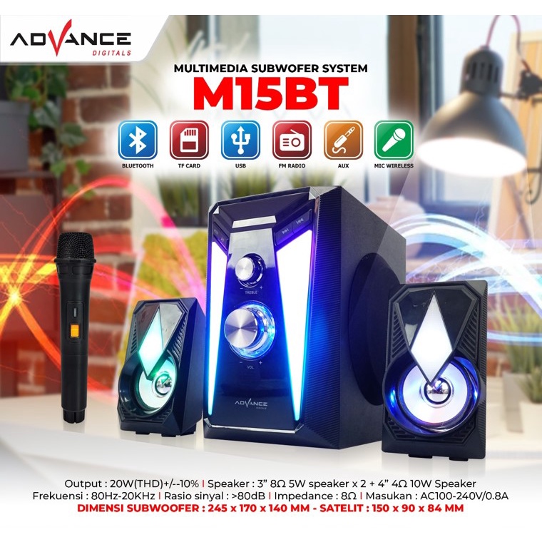 Speaker Advance M15BT Bluetooth Karaoke Speaker Free Wireless Mic