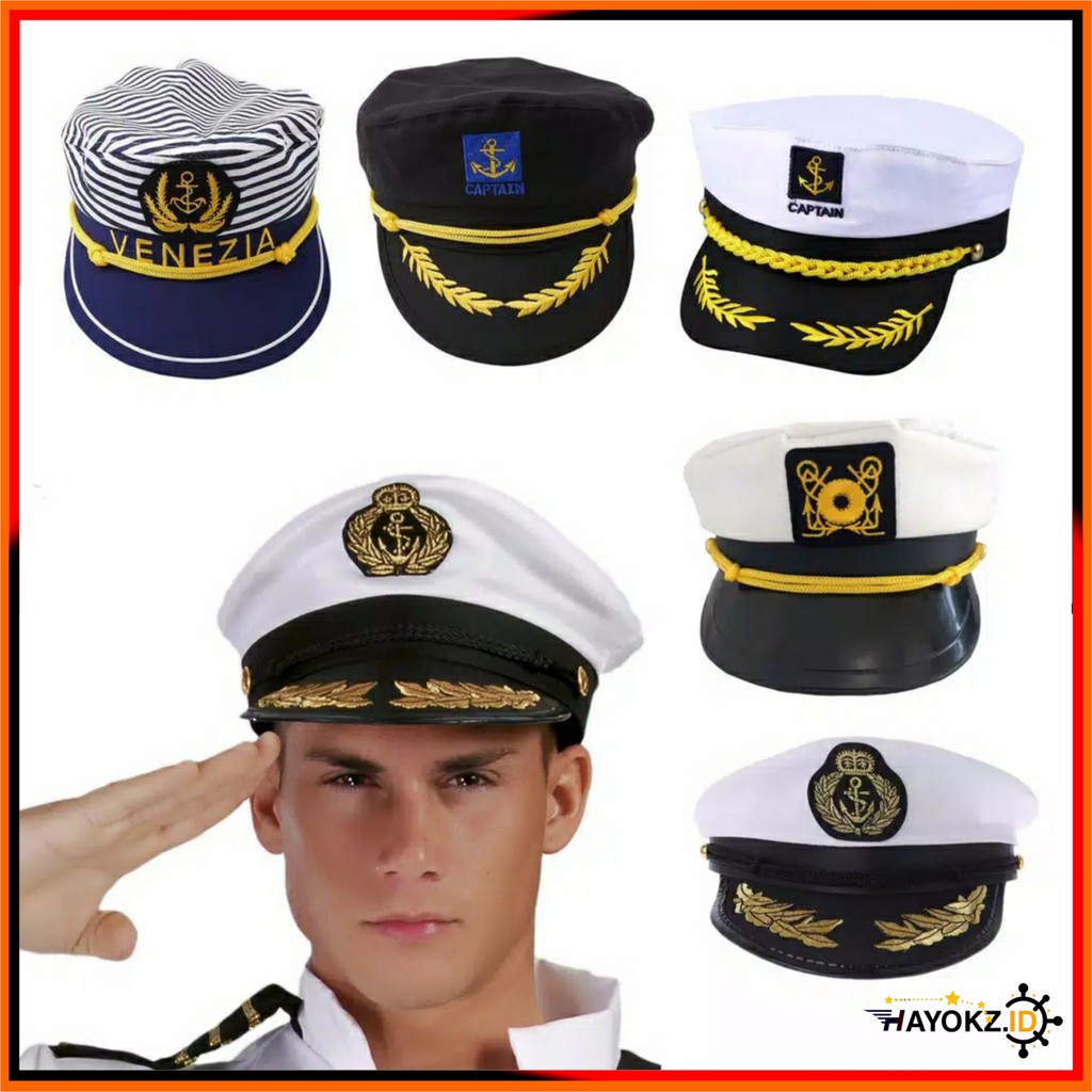 Topi Kapten Pelaut White Yacht Navy Skipper Sailor  Nautical Captain Hat
