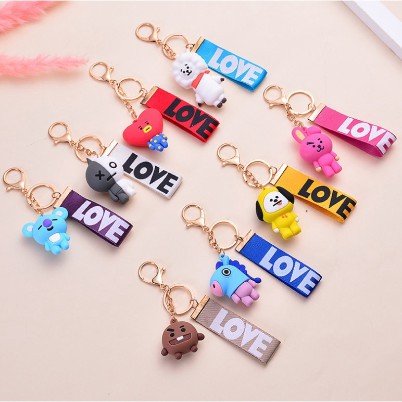 AZAHRA Gantungan Kunci BT21 Love Gold Aksessoris Tas BTS  Kpop Keychain Import