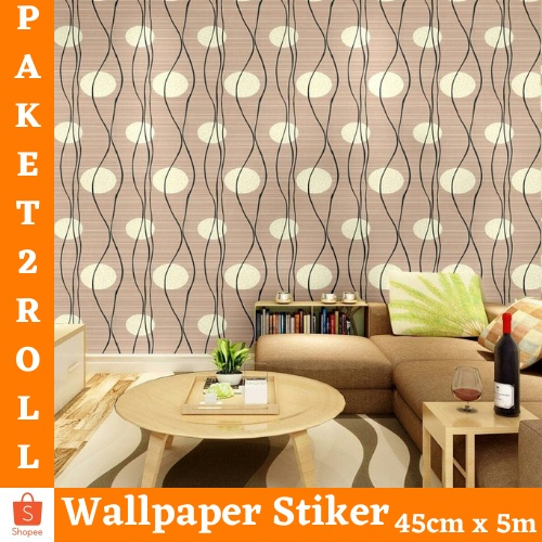 PROMO - TERMURAH PAKET Wallpaper 2ROLL ( BUY 1 GET 1 ) Stiker Dinding Motif Dan Karakter Premium Quality MOTIF SALUR ULIR COKLAT GH085