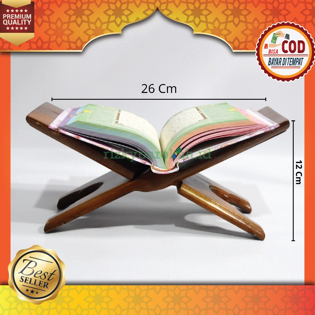 Meja Alquran Lipat Kayu Mahoni Ukuran Kecil Ukir (Panjang 27 Cm Lebar 12cm) Tatakan Rekal Al Quran R