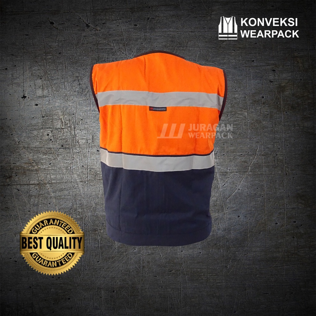 Rompi Safety Warna Orange Kombinasi Biru Navy