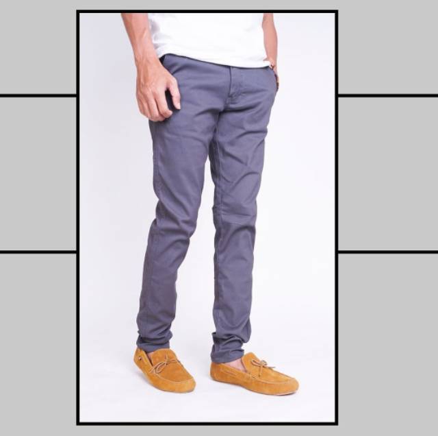 CELANA CHINO Panjang pria Slimfit Santai Casual Formal Hitam Abu Cream