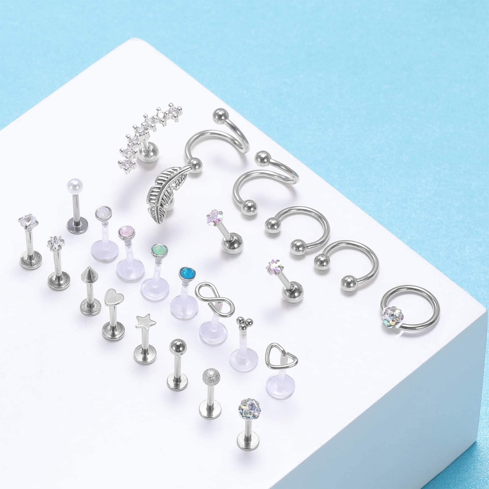 1 Set 16G Cartilage Earrings Tragus Earring Surgical Steel Lip Rings Conch Rook Daith Piercing Jewelry Crystal Lip Rings