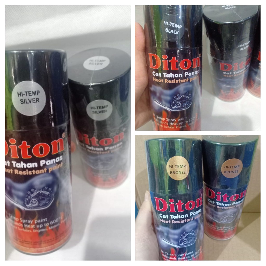 DITON HI-TEMP Cat Semprot Knalpot Tahan Panas sd 600°C Varian Hi Temp Black, Hi Temp Silver dan HiTemp Bronze (300cc)